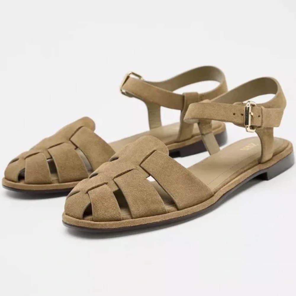 ZARA SUEDE FISHERMAN SANDALS - TAN - NWT
